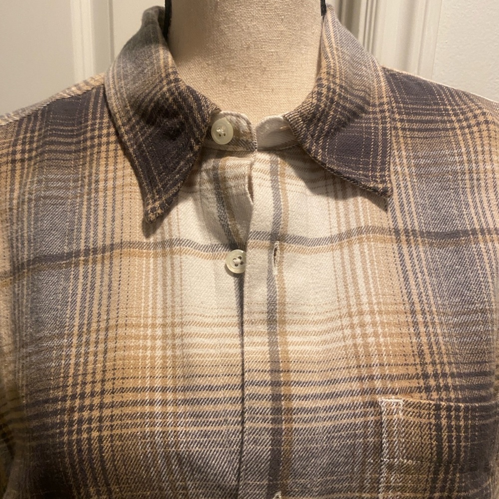 Madewell Men’s Flannel Button Down Plaid Shirt Brown Tan New medium - Picture 7 of 10